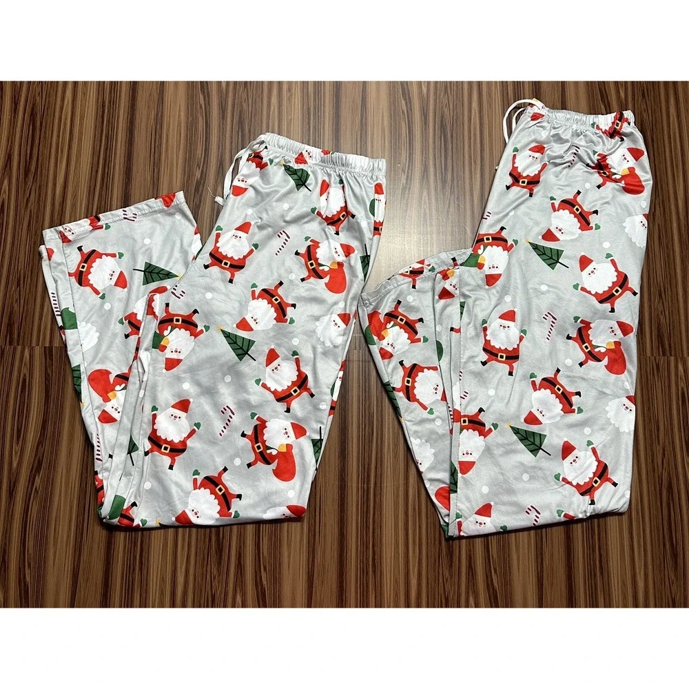 Pajamas Mens Set 3PC Santa Claus/Trees & Merry Christmas Print Sz L Multicolor - Picture 3 of 16